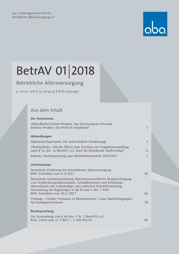 BetrAV-Ausgabe 1/2018 erschienen