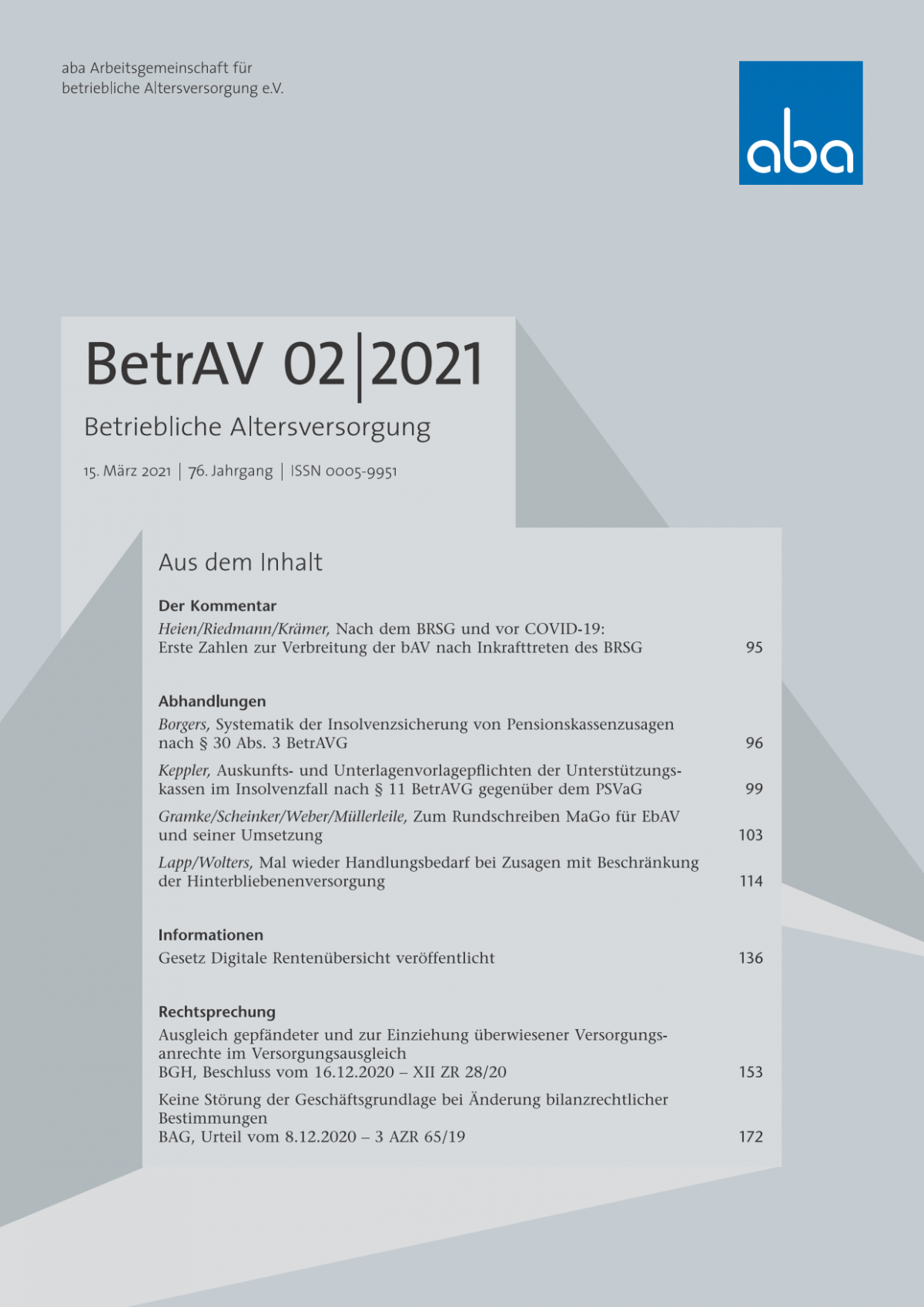 BetrAV-Ausgabe 2/2021 erschienen