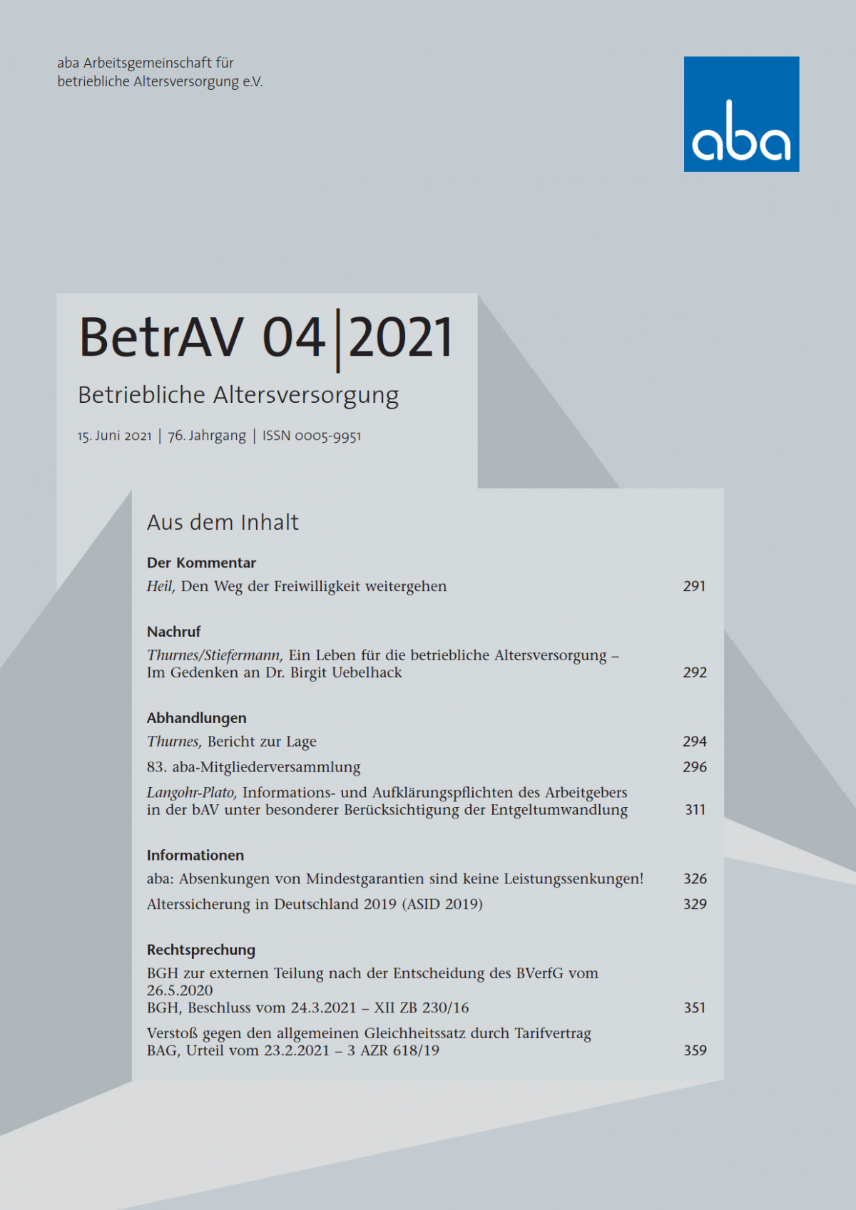 BetrAV-Ausgabe 4/2021 erschienen