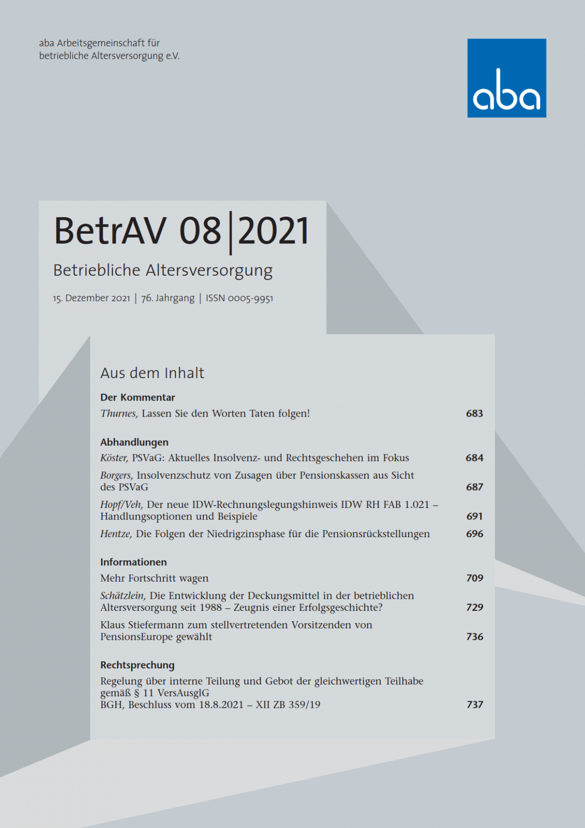 BetrAV-Ausgabe 8/2021 erschienen