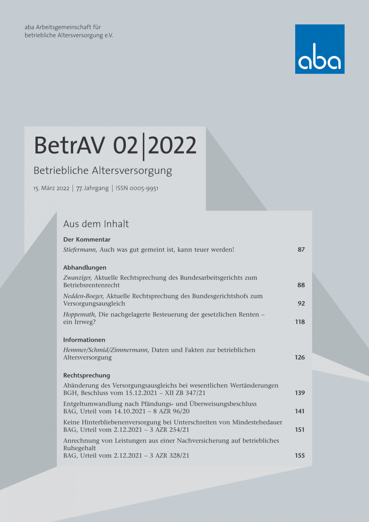 BetrAV-Ausgabe 2/2022 erschienen